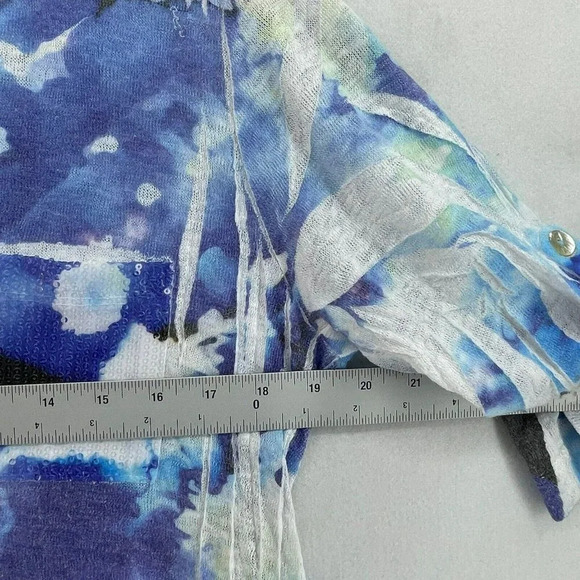 Impulse California Blouse Womens Sz S Blue V-Neck Button Front Roll Tab Sequined - Picture 3 of 8